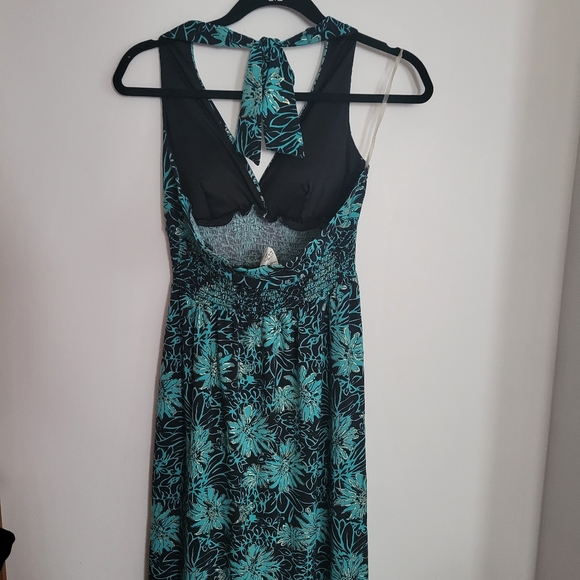 Turquoise and Black Sunflower Halter Dress by Speechless sz L - Picture 6 of 6